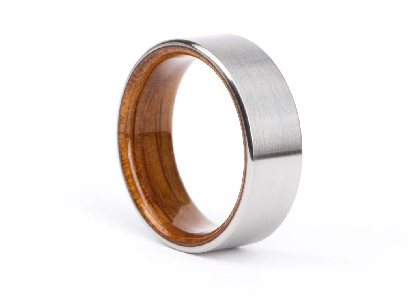 Custom "Guthrie" Brushed Titanium Ring with Bentwood Interior