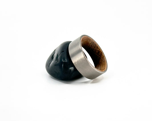 Size 10 Prototype Ring: Guthrie Variant Titanium + Whiskey Barrel