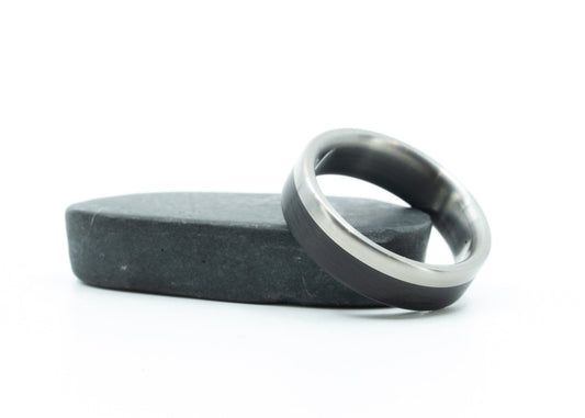 Size 9 Closeout Ring: "Eklipse" Titanium & Carbon Fiber