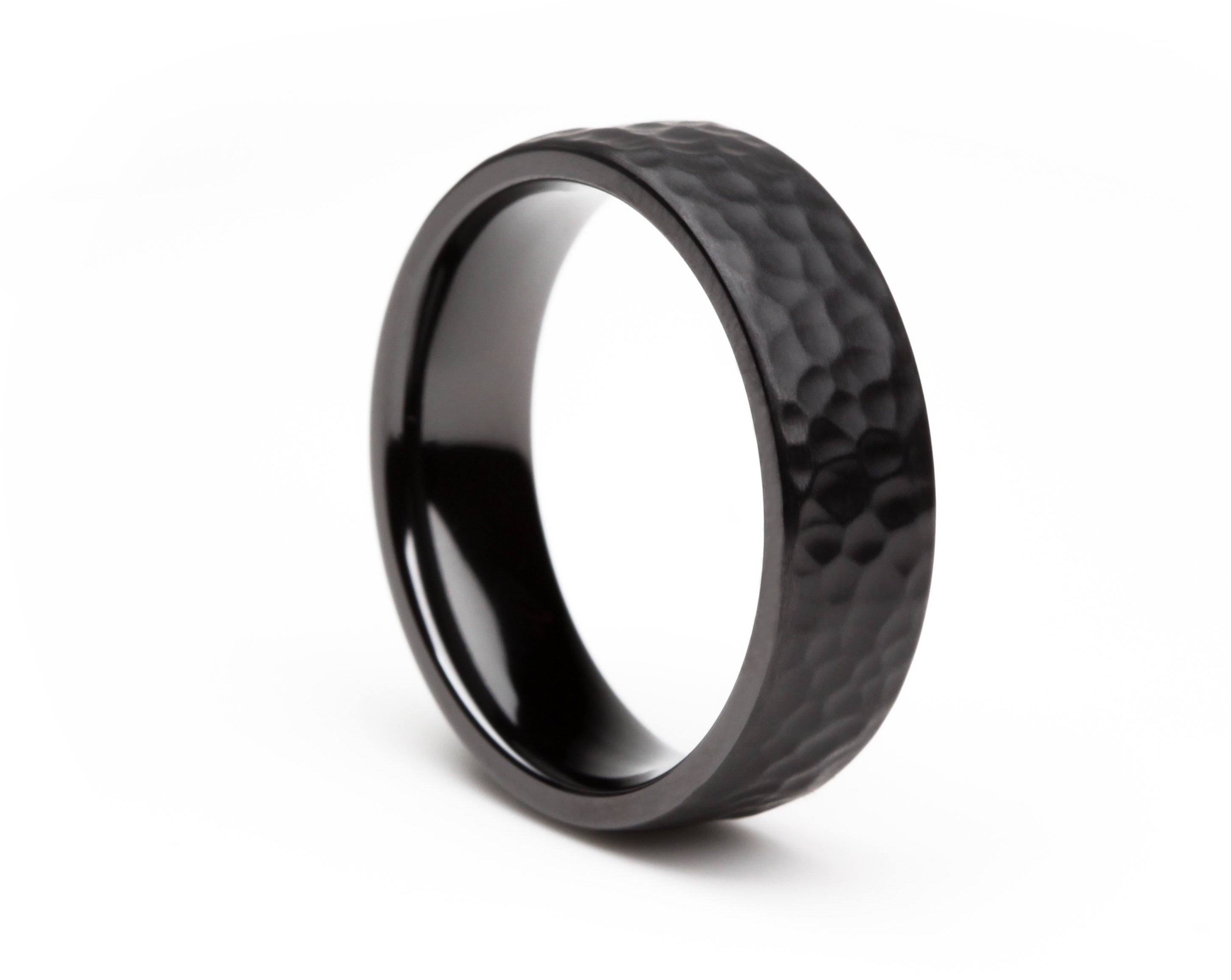 Hammered black store zirconium ring